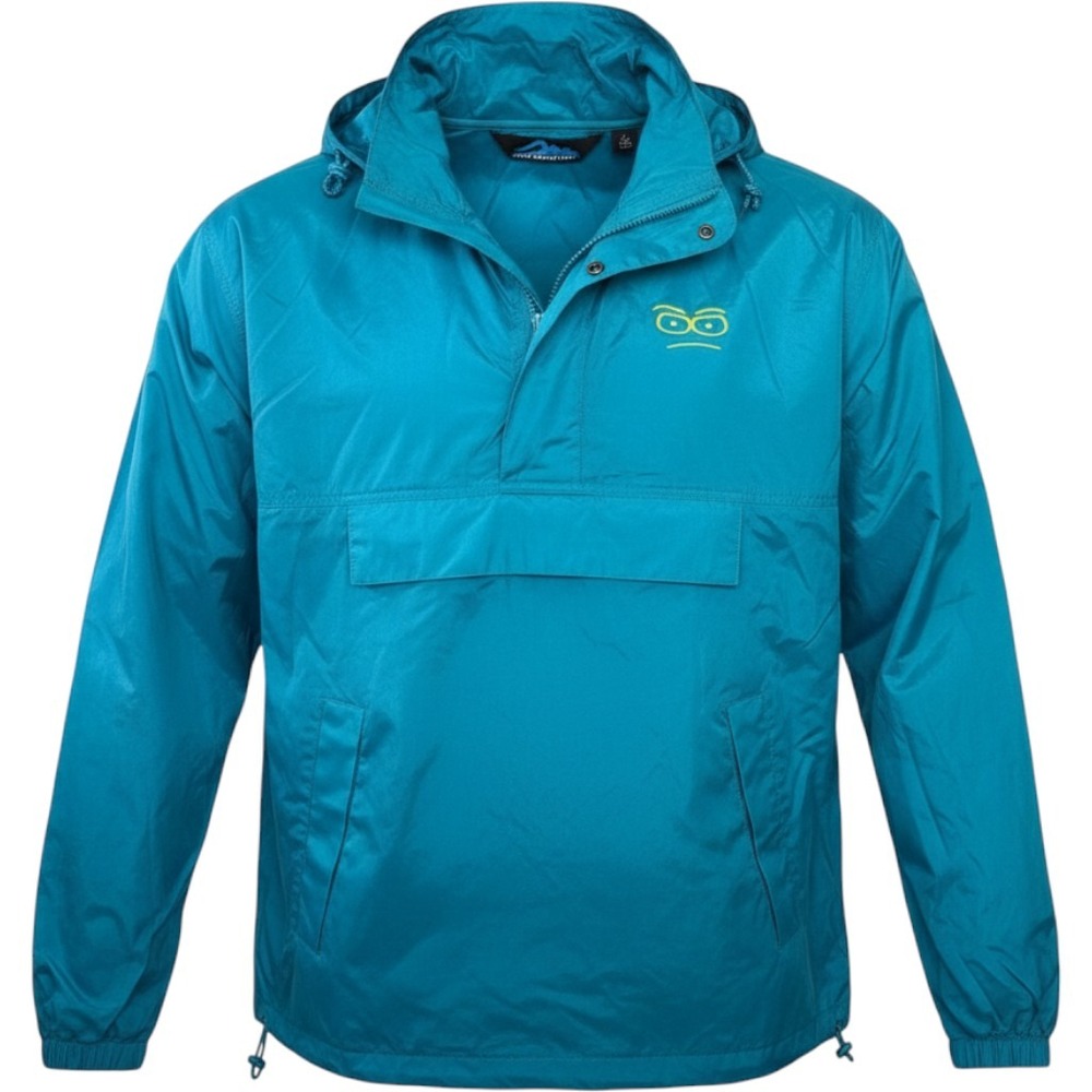 Tri-Mountain Mens XL Teal Blue Anorak Windbreaker Half Zip Hooded Jacket Graphic